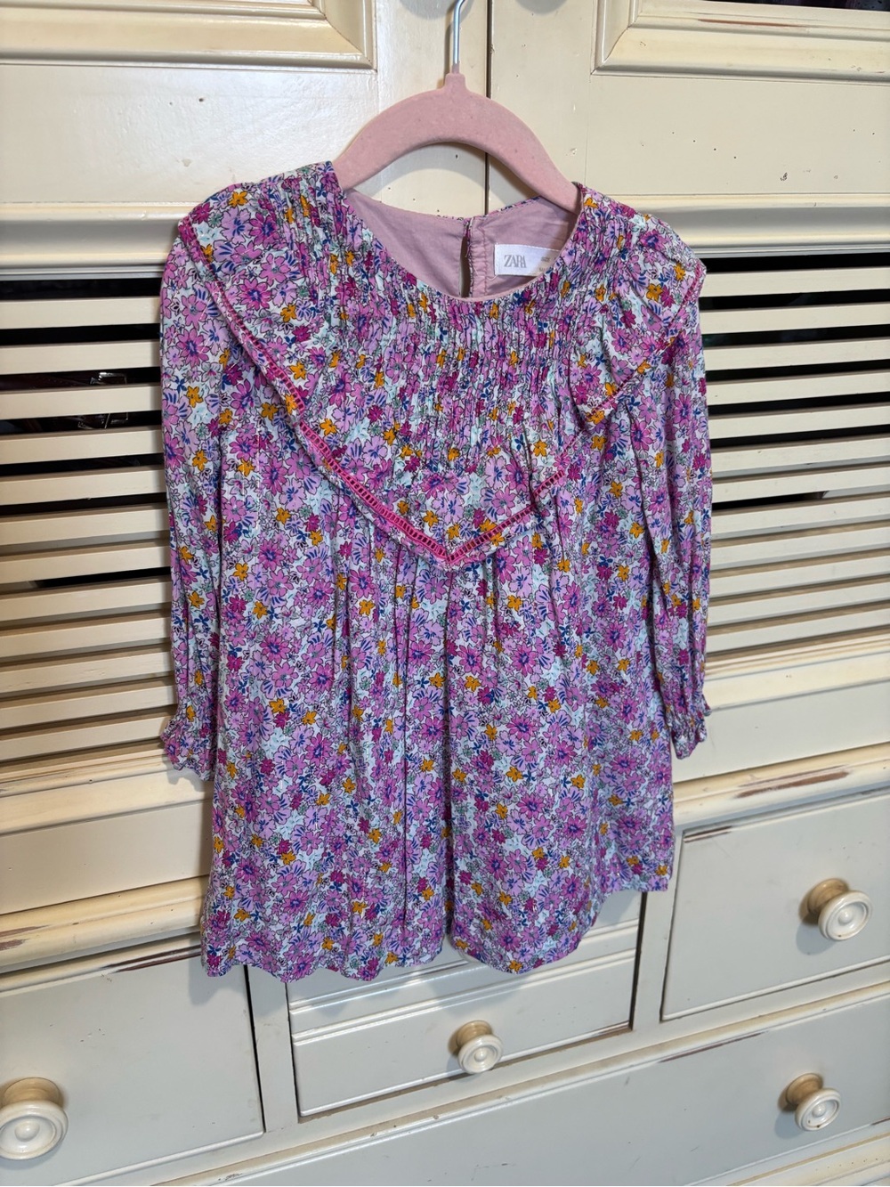 Zara Lavender Floral Smocked Ruffle Long-Sleeve Top